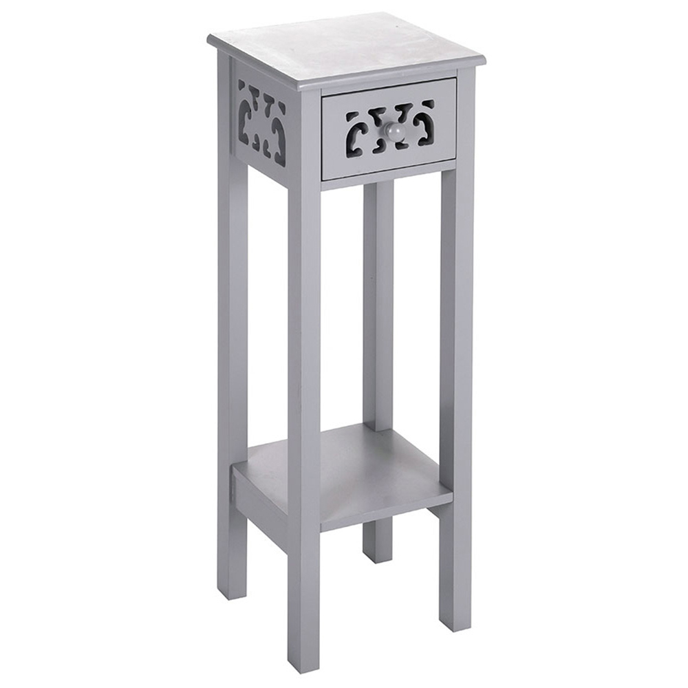 Living and Home Grey Wooden Plant Stand with Drawer Image 1