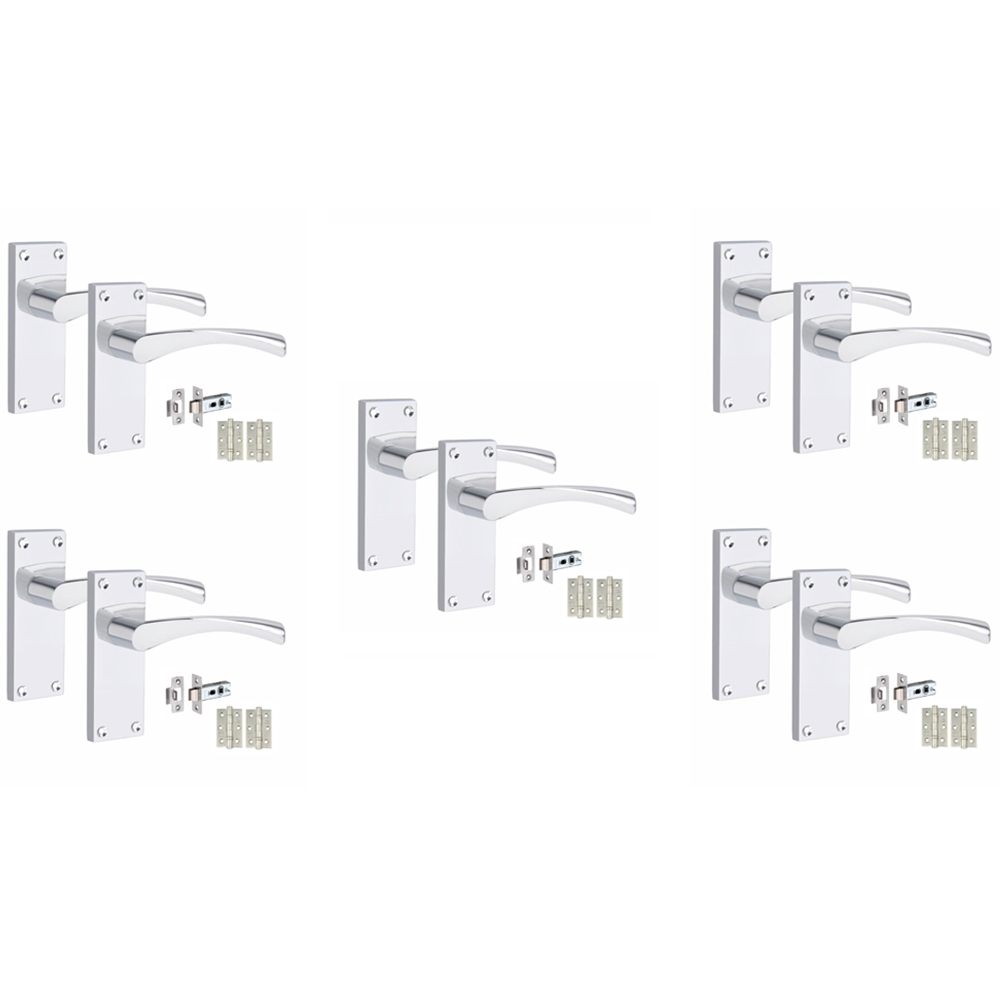 Golden Grace Polished Chrome Victorian Scroll Astrid Latch Door Handle with Hinge 5 Pack 120 x 40mm Image 1