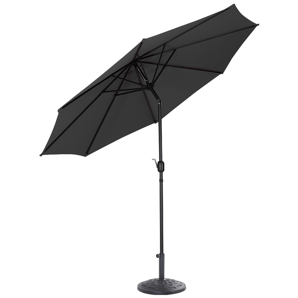 Living and Home Black Round Crank Tilt Parasol with Round Base 3m Image 1