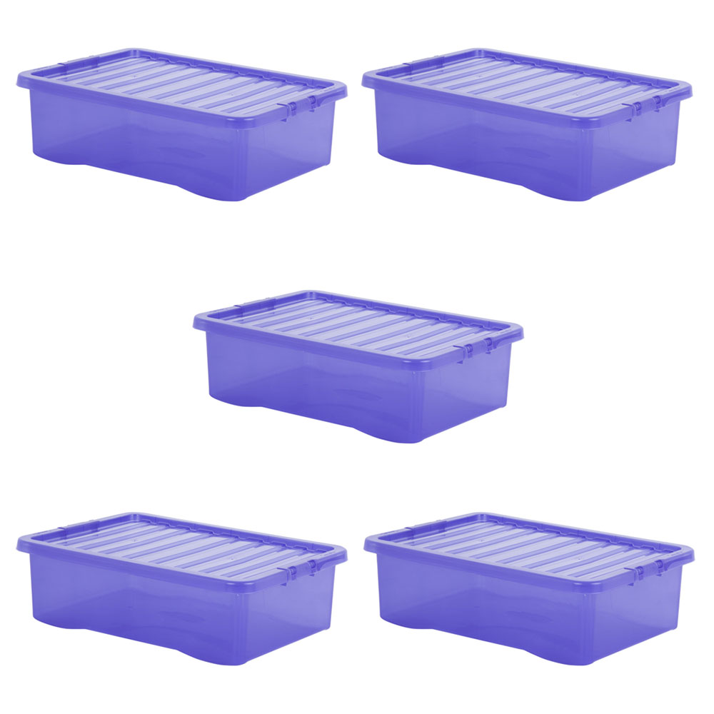 Wham 32L Blue Crystal Storage Box with Lid 5 Pack Image 1