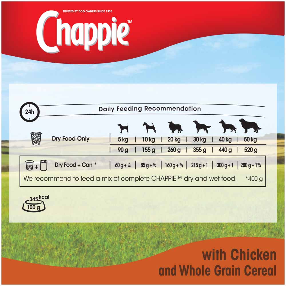 Chappie Chicken and Whole Grain Cereal Complete Dry Dog Food Case of 3 x 3kg Image 7
