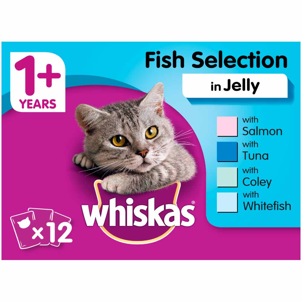Whiskas Adult Wet Cat Food Pouches Fish in Jelly 12 x 100g Image 1