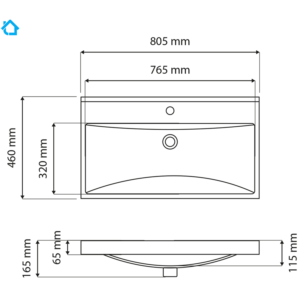 Limoge White Ceramic Thick Edge Inset Basin with Scooped Full Bowl 805mm Image 3