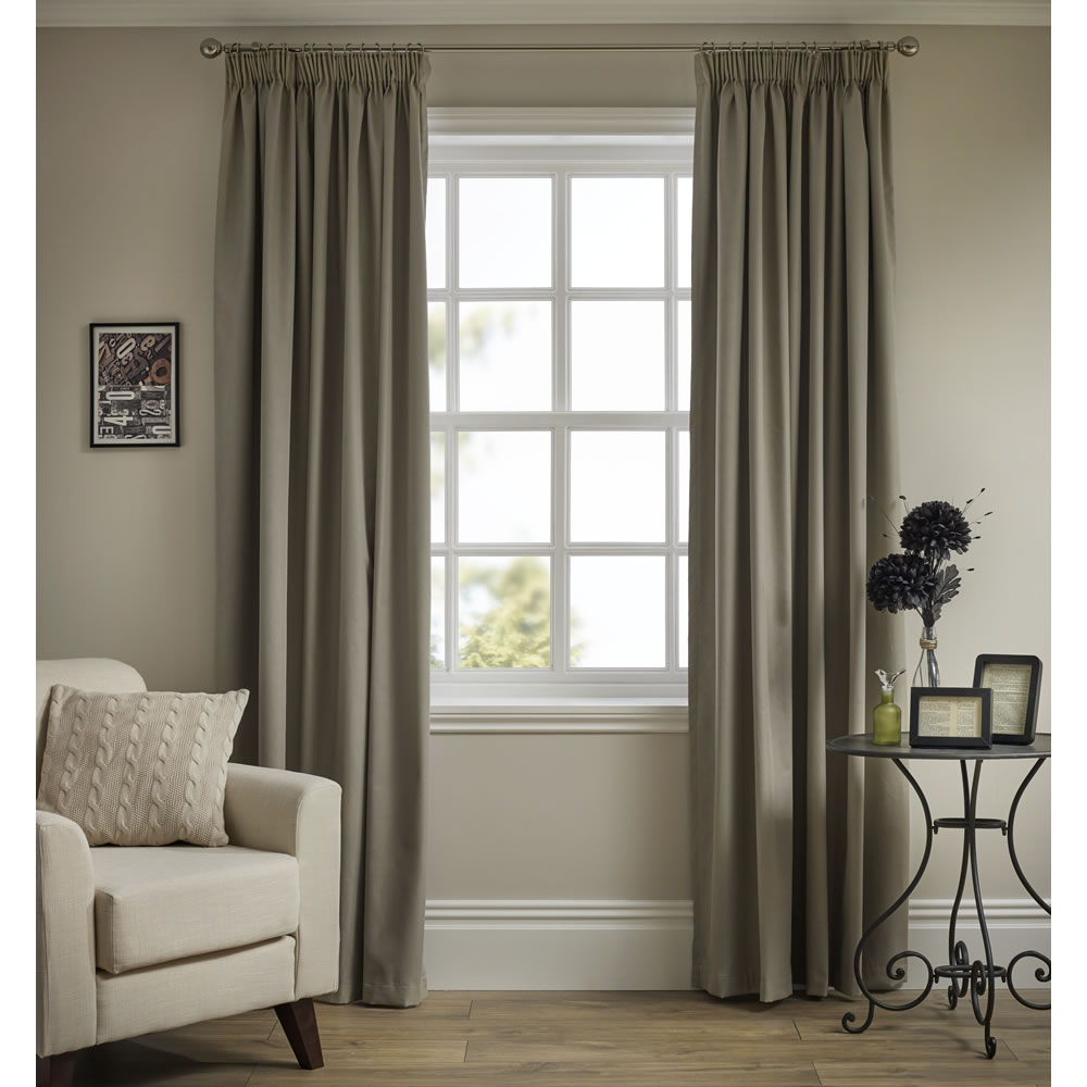 Wilko Taupe Thermal Blackout Pencil Pleat Curtains  167 W x 137cm D Image