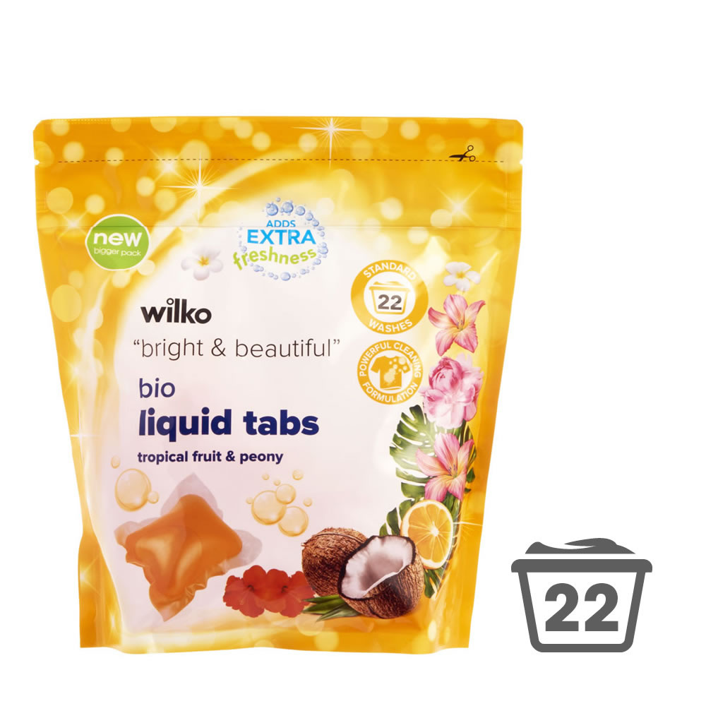 Wilko Bio Tropical Fruit and Peony Liquid Tablets 22 Washes Image 1