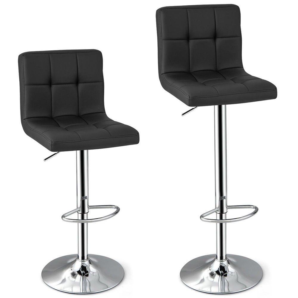 Costway Black PU Leather Bar Stool Set of 2 Image 2