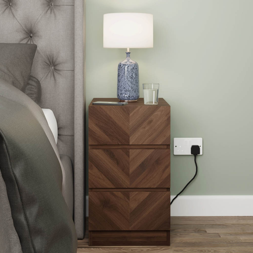 GFW Catania 3 Drawer Royal Walnut Bedside Table Set of 2 Image 1