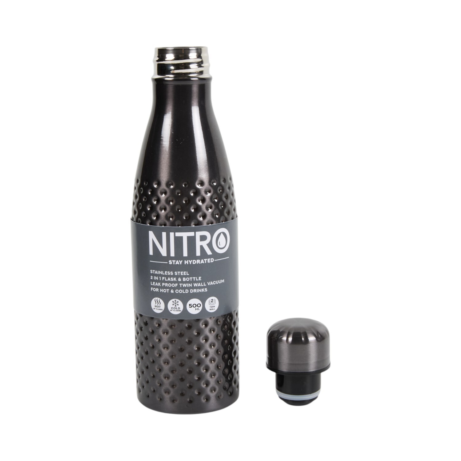 Nitro Metallic Stainless Steel Vacuum Water Bottle Black Image 3