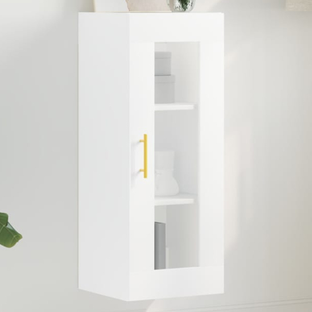 vidaXL Single Glass Door White Wall Mounted Narrow Cabinet Image 1