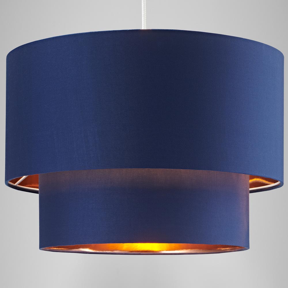 Happy Homewares Designer 2 Tier Midnight Blue Cotton Pendant Shade with Copper Inner Image 5