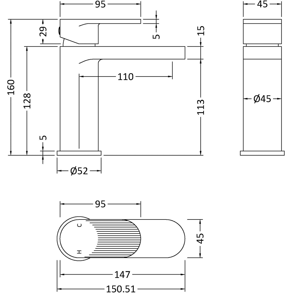 nuie Cyprus Matt Black Mono Basin Mixer Image 2