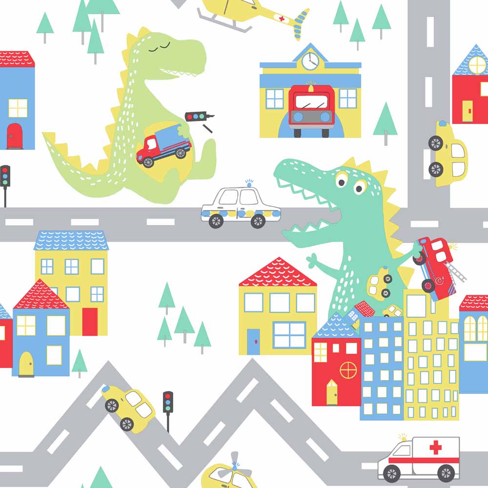 Dino Road White Wallpaper | Wilko Dino Road White Wallpaper | Wilko