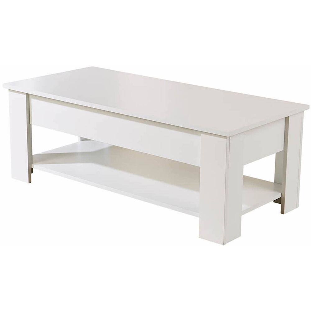 Home Source Orlando Single Shelf White Lift Up Storage Coffee Table Image 2