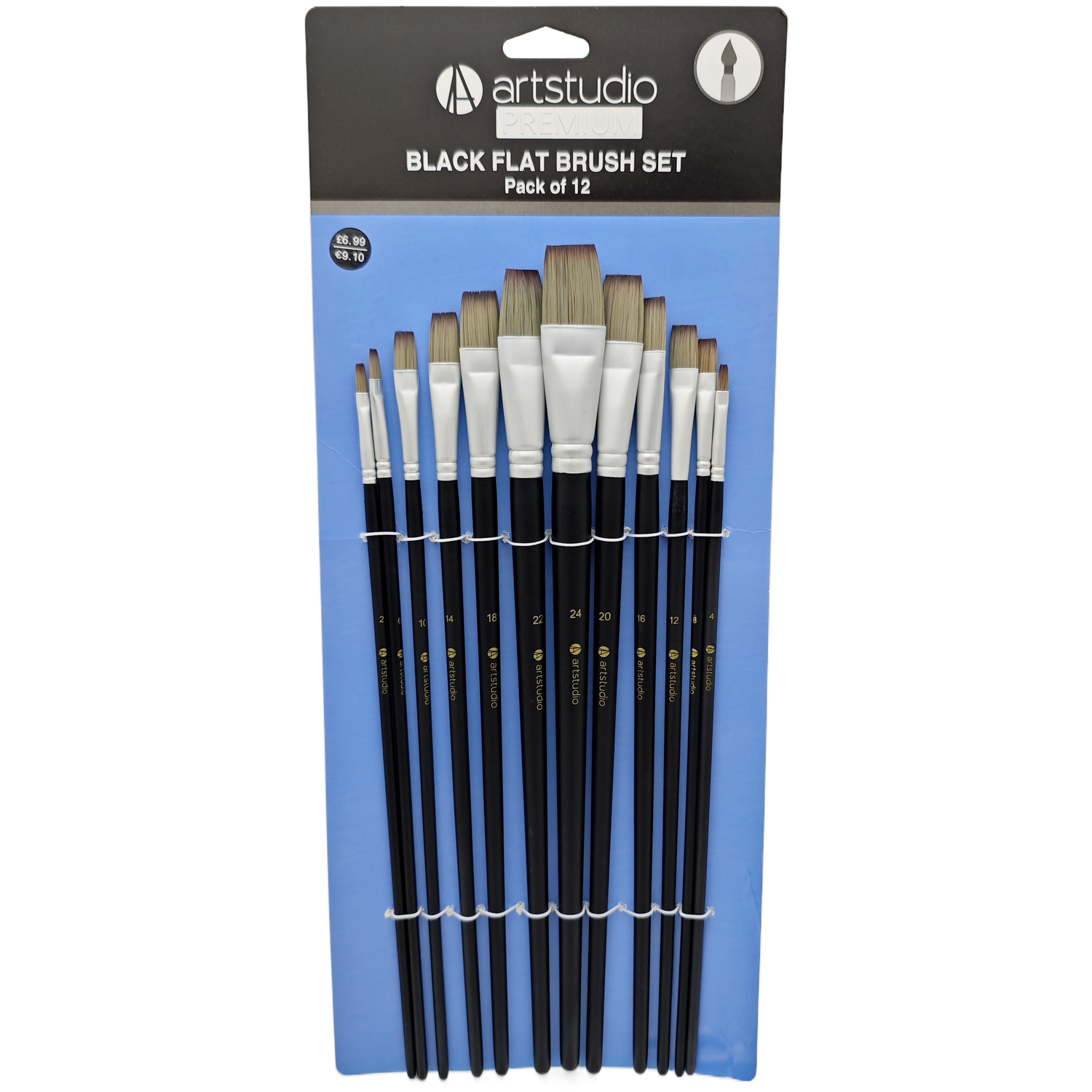 Pack of 12 Art Studio Premium Black Flat Brush Set Image