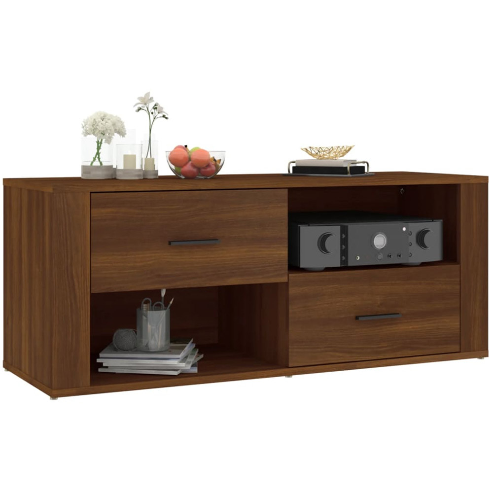 vidaXL 2 Drawer 2 Open Shelf Brown Oak TV Cabinet Image 4