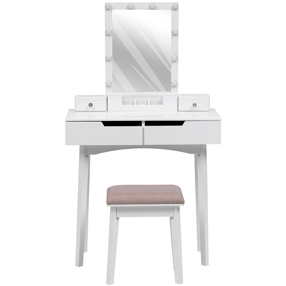 Living and Home 4 Drawer White Vanity Dressing Table Set with LED Mirror Image 3
