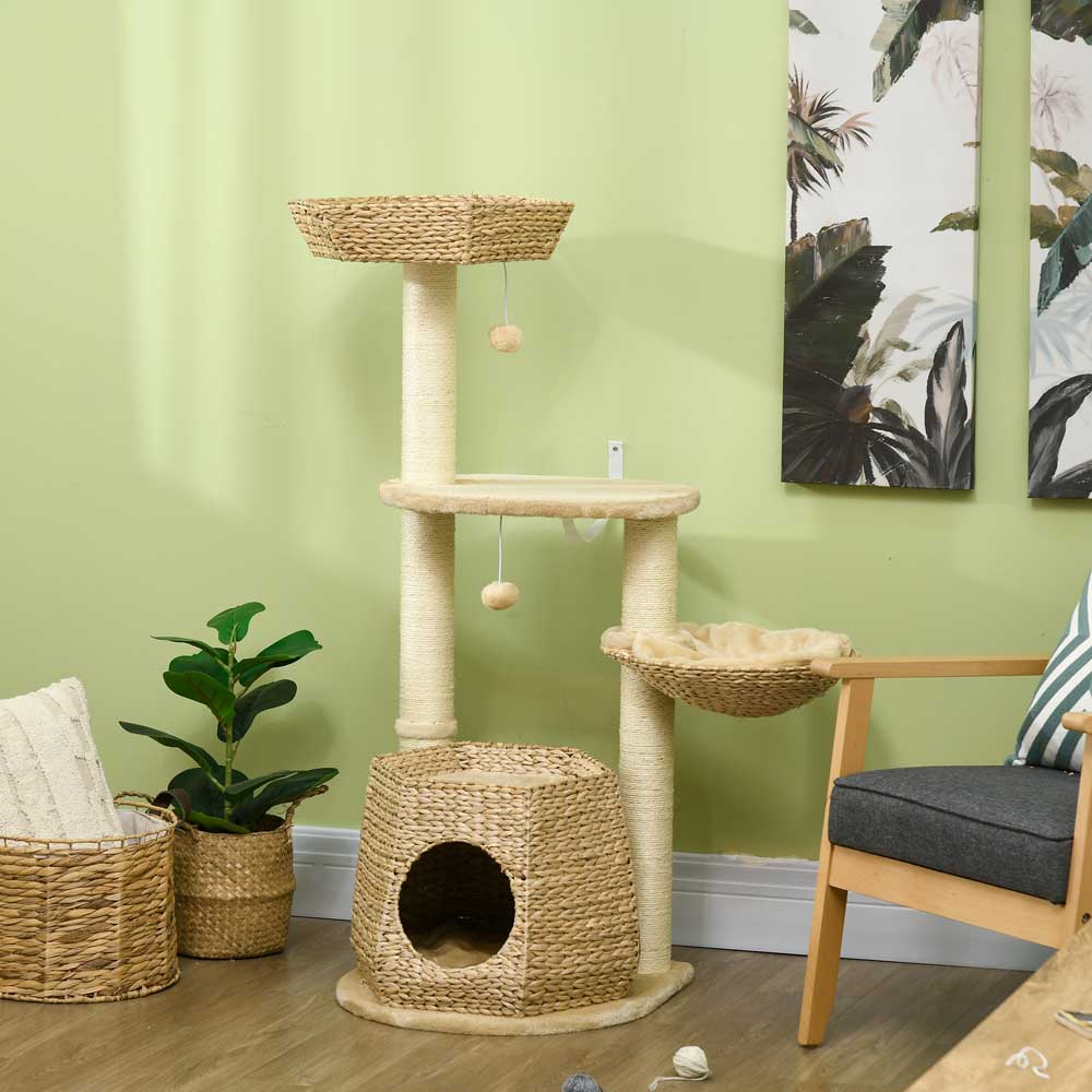 PawHut Cat Tree Activity Centre with Cattail Fluff Bed Image 2