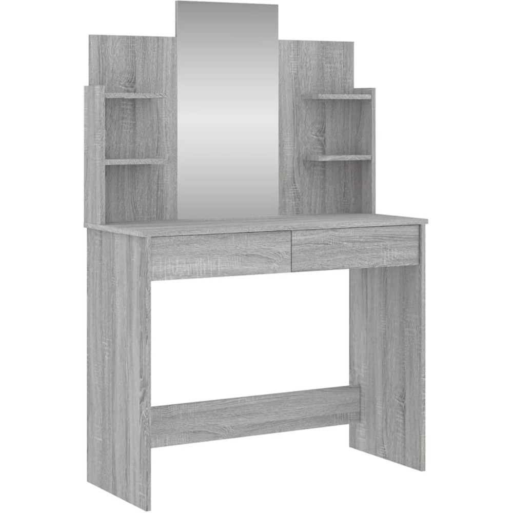 vidaXL 2 Drawer 4 Shelf Grey Sonoma Dressing Table with Mirror Image 2