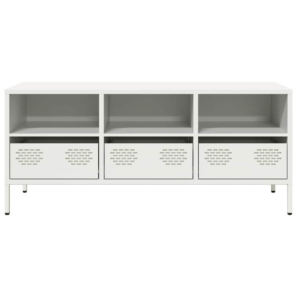 vidaXL 3 Drawer 3 Shelf White Cold-Rolled Steel TV Cabinet Image 4
