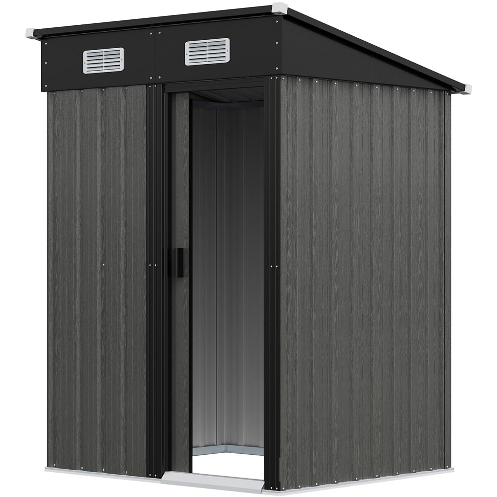 Living and Home 4.6 x 4.6ft Grey Metal Garden Storage Shed Image 1