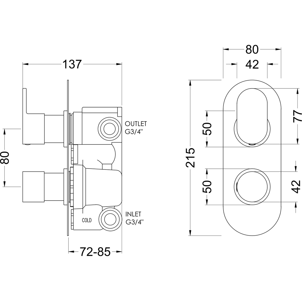 nuie Chrome Twin Thermostatic Valve with Diverter Image 2