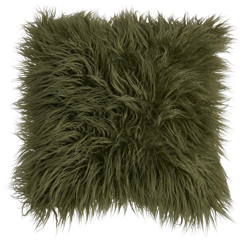 Wilko Olive Green Faux Mongolian Cushion 43x43cm Image 1