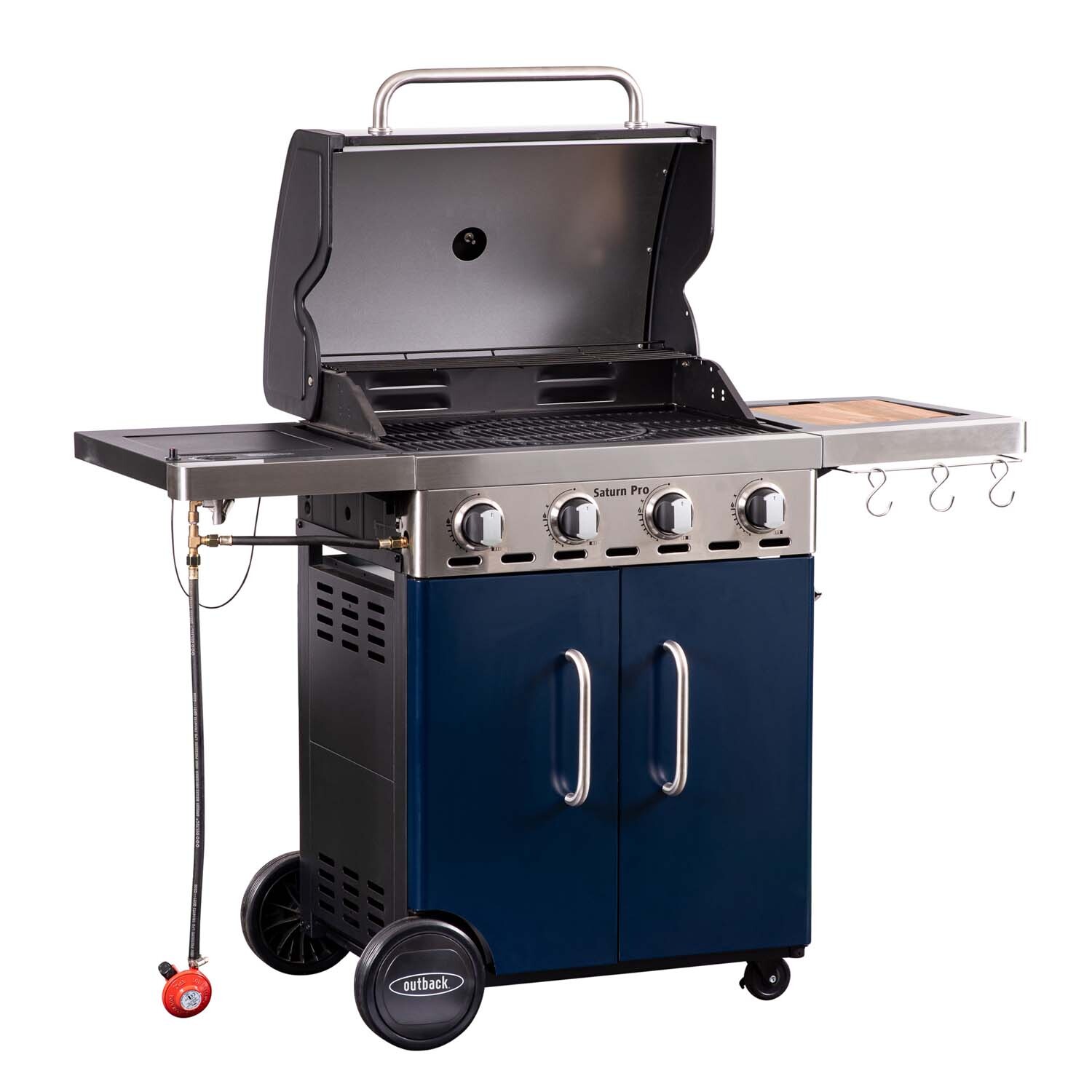 Outback Saturn Pro Blue and Silver 4 Burner Gas BBQ Image 12