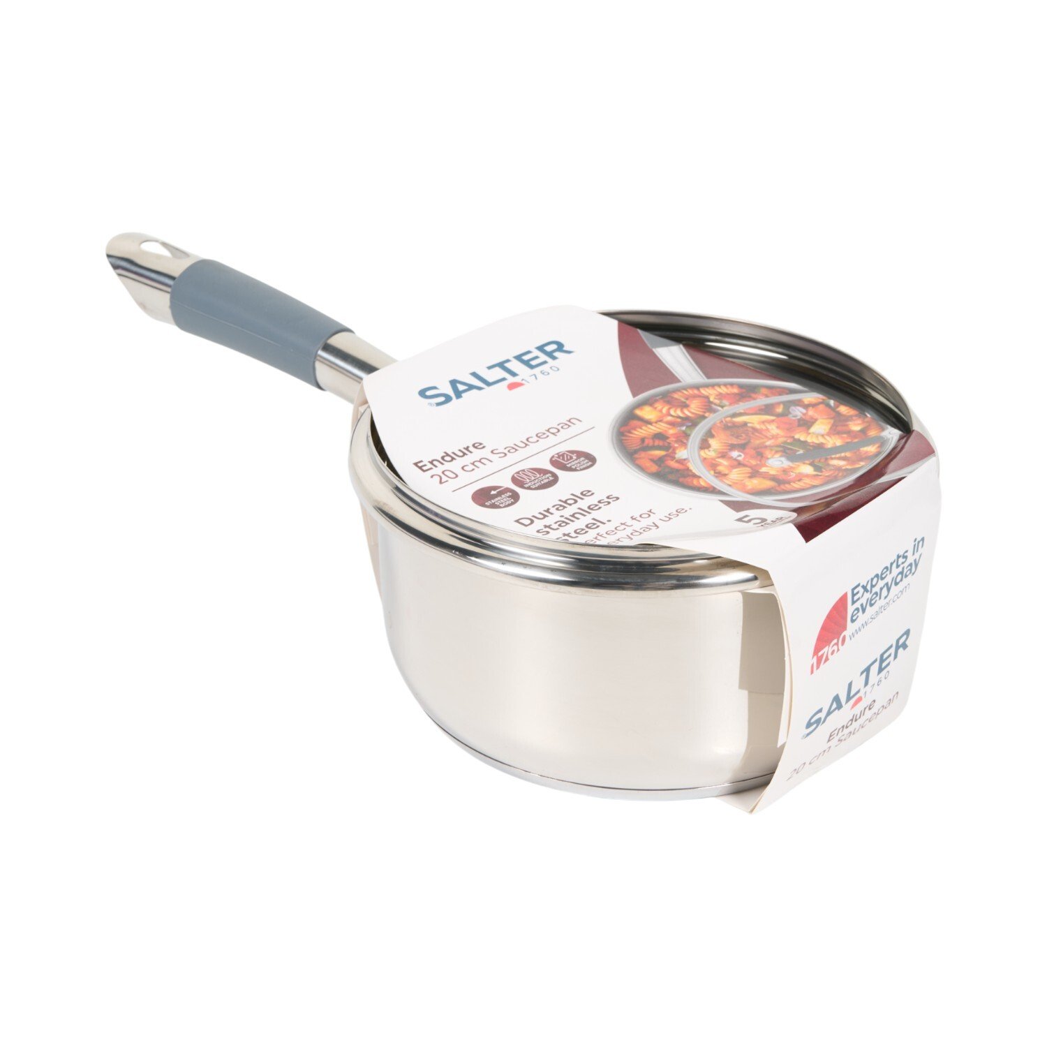 Salter 20cm Saucepan with Lid Silver Image 1