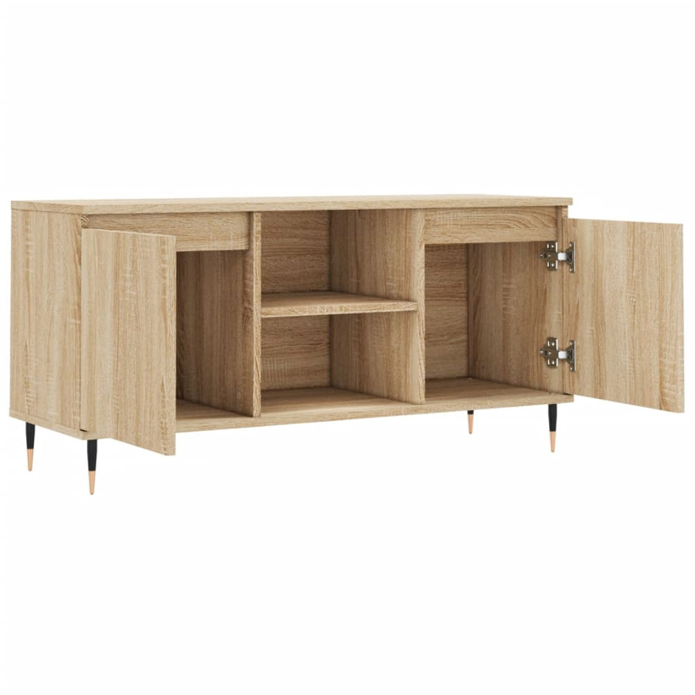 vidaXL 2 Door 2 Open Shelf Sonoma Oak TV Cabinet with Metal Legs Image 6