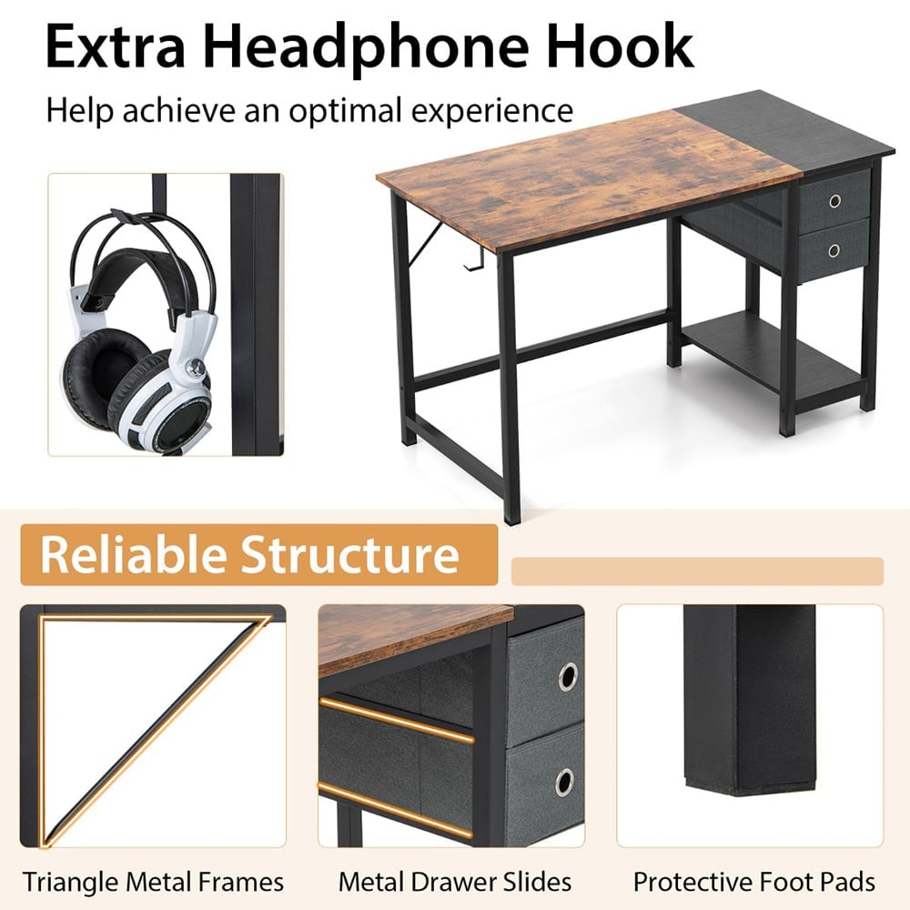 Costway 2 Drawer Office Desk with Hanging Hook Image 5