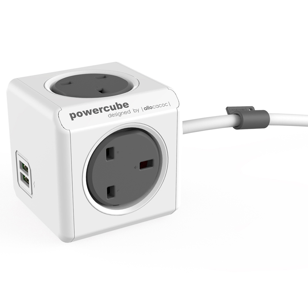 Allocacoc Powercube 1.5m Extension with Dual USB Ports Image 1