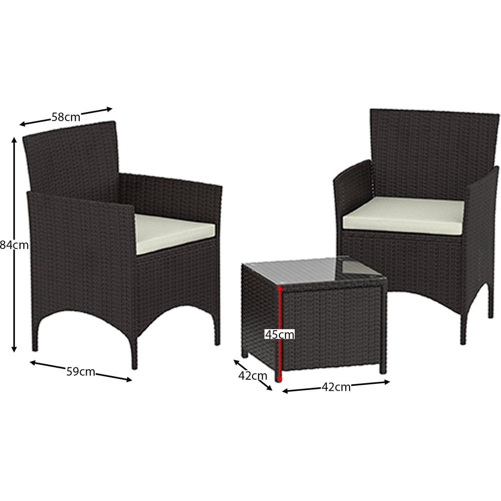 Garden Vida Bali Rattan Effect 2 Seater Bistro Set Brown Image 7