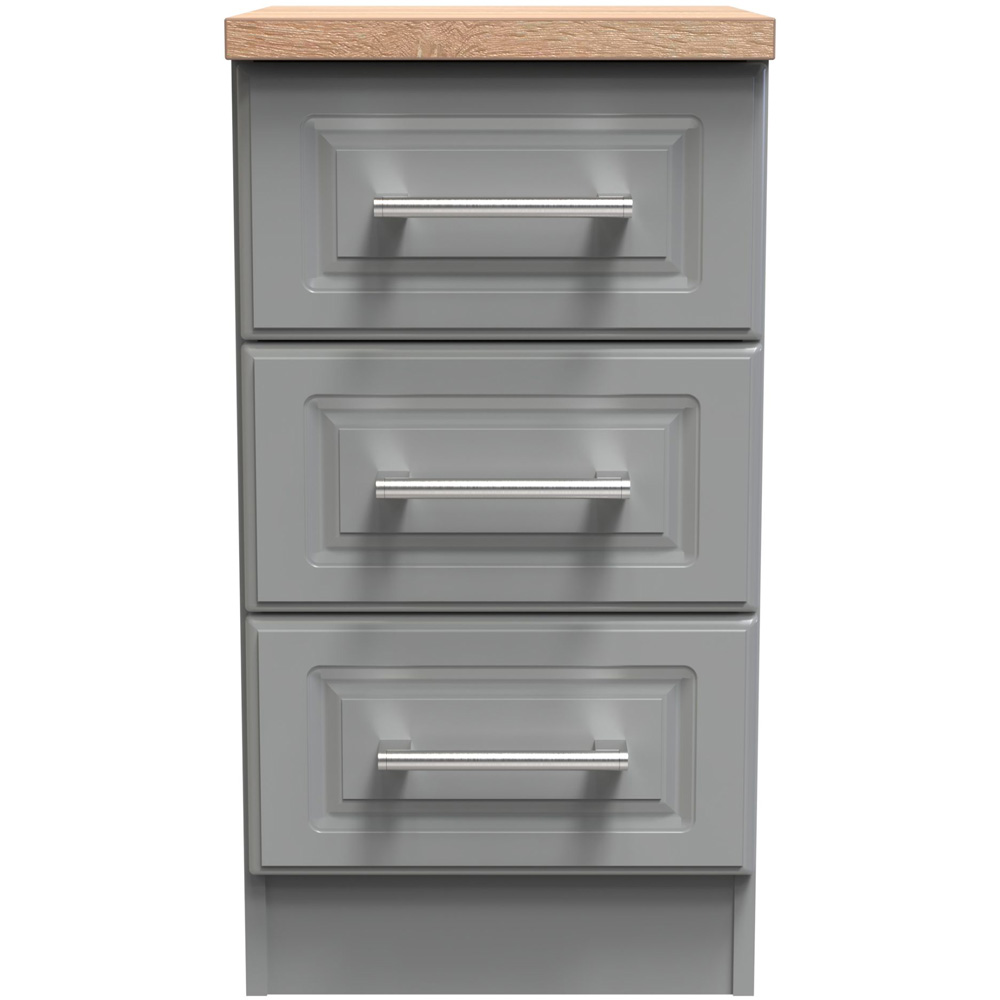 Crowndale Kent 3 Drawer Dusk Grey and Bardolino Oak Bedside Table Image 3