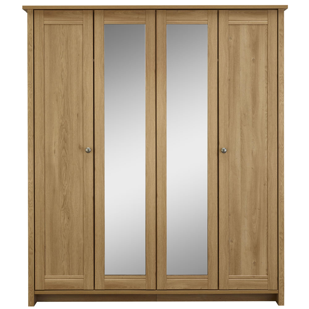 Clovelly 4 Door Centre Mirror Wardrobe Rustic Oak Effect Finish Image