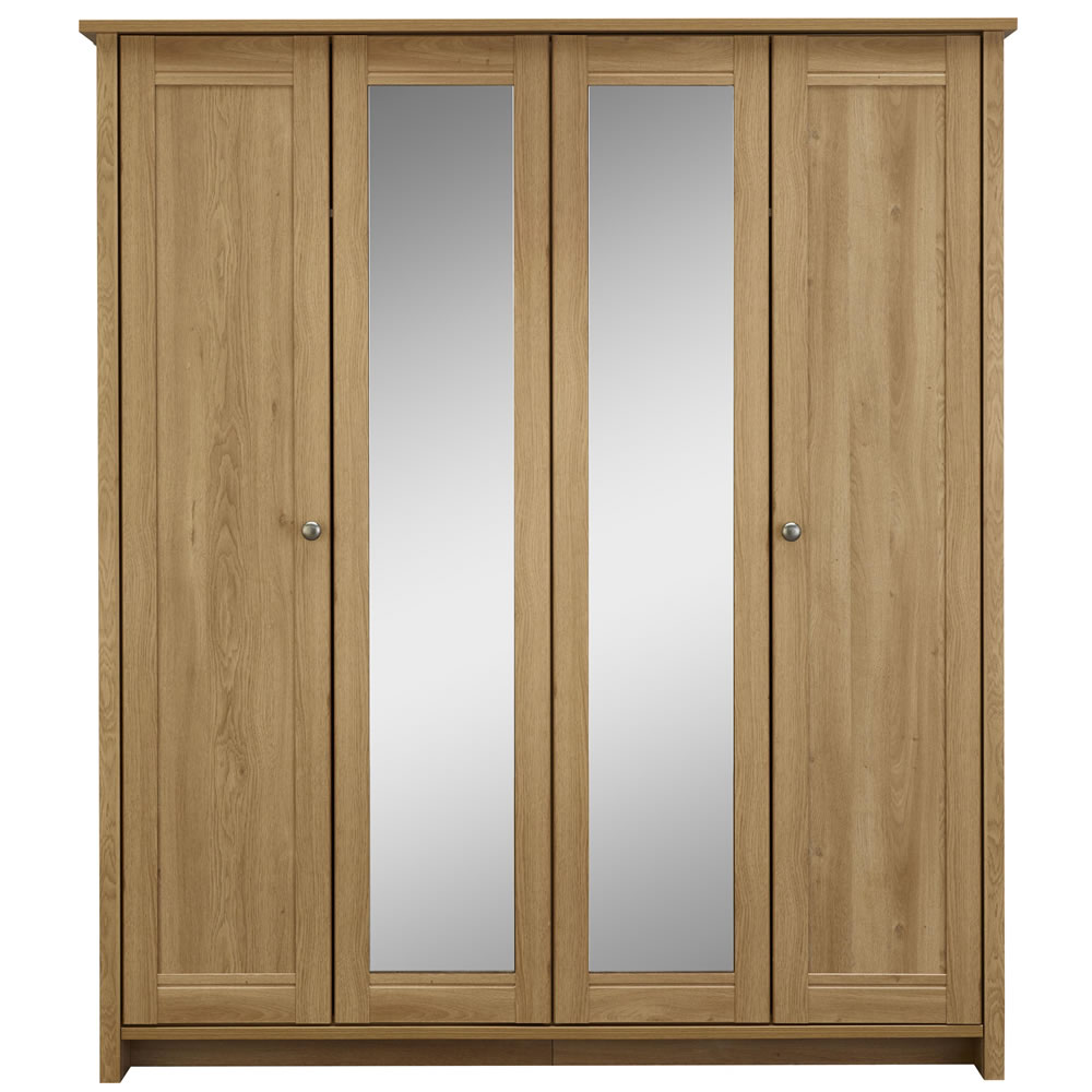 Clovelly 4 Door Centre Mirror Wardrobe Rustic Oak Effect Finish