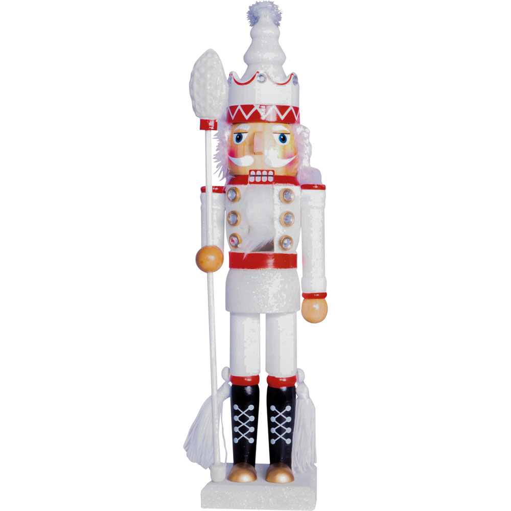 St Helens White and Red Christmas Nutcracker with Staff Image 1