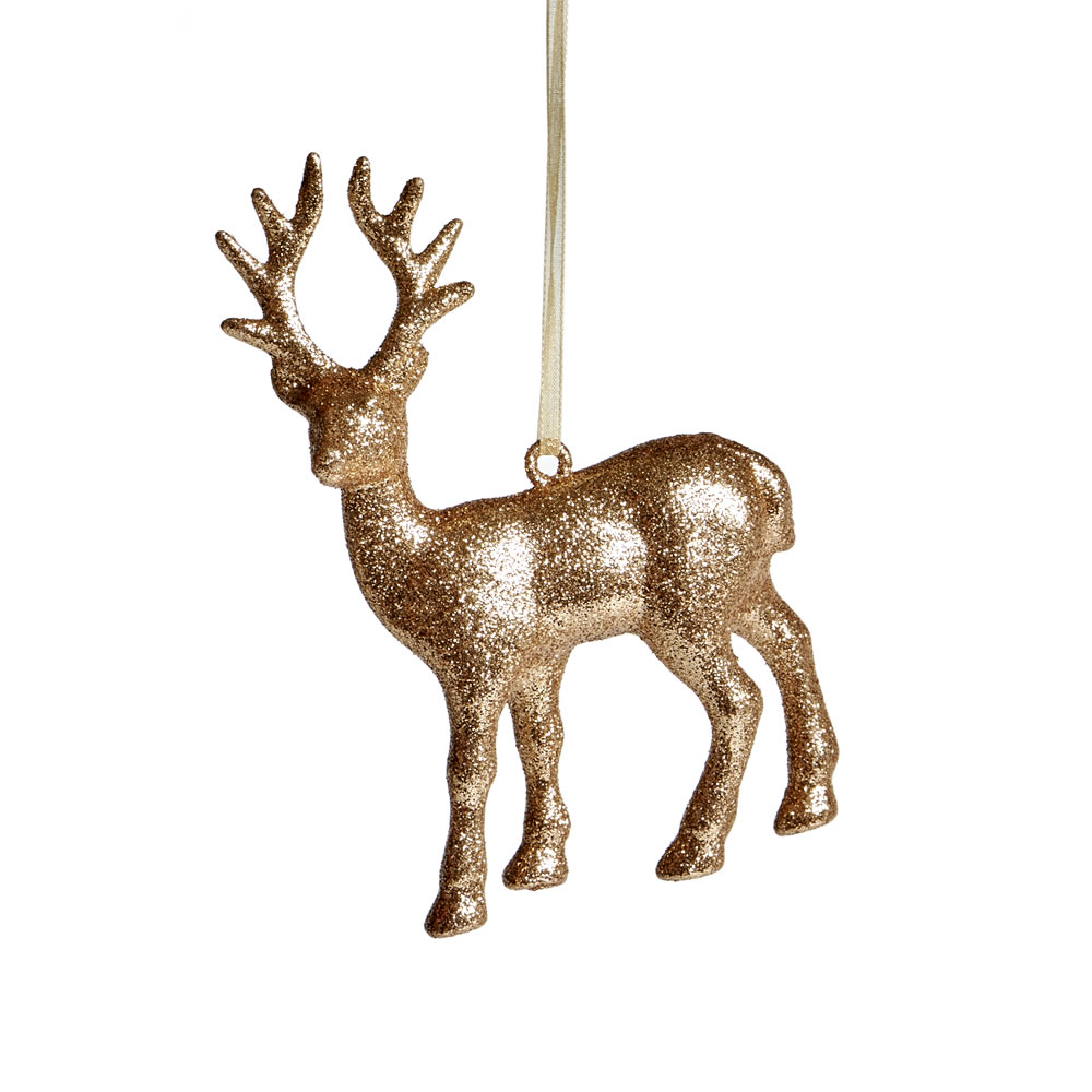 Wilko Country Christmas Copper Glitter Stag Tree Decoration Image 1