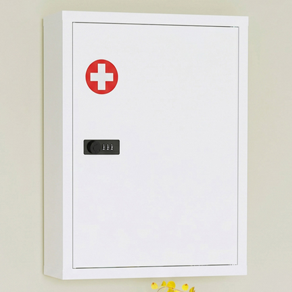 HOMCOM Single Door White Wall-Mounted Medicine Cabinet with Combination Lock Image 1