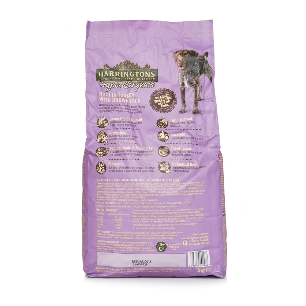Harringtons Hypoallergenic Turkey and Brown Rice  Dog Food 5kg Image 2