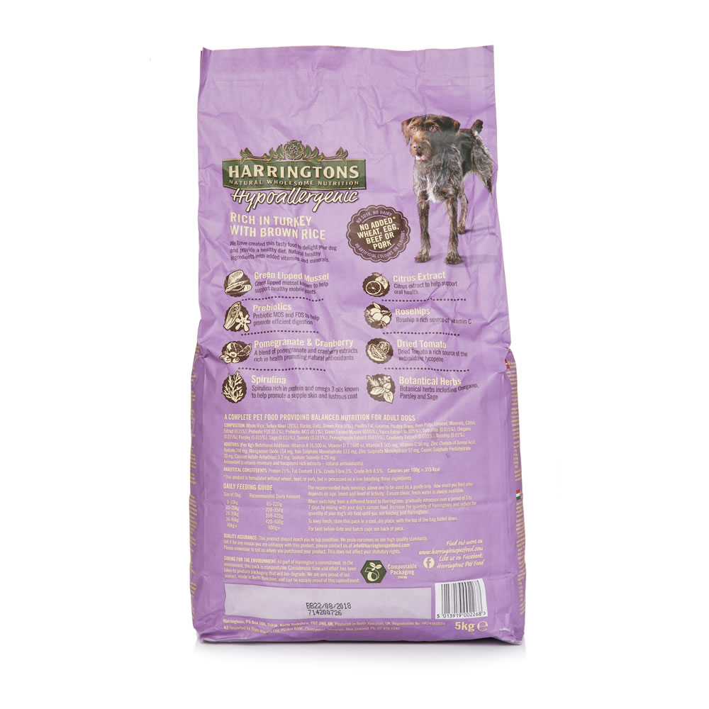 Harringtons Hypoallergenic Turkey and Brown Rice Dog Food 5kg Wilko