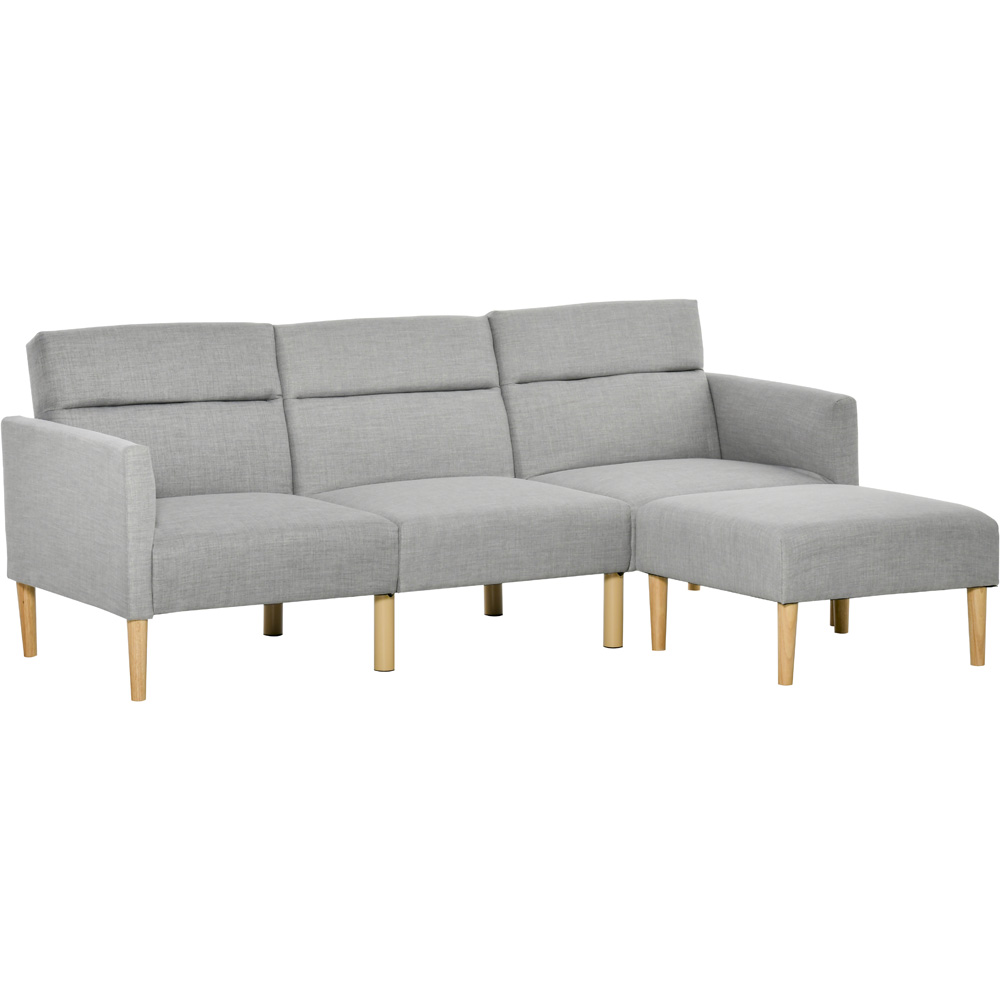 Portland 3 Seater Light Grey Linen Sofa Bed with Footstool Image 2