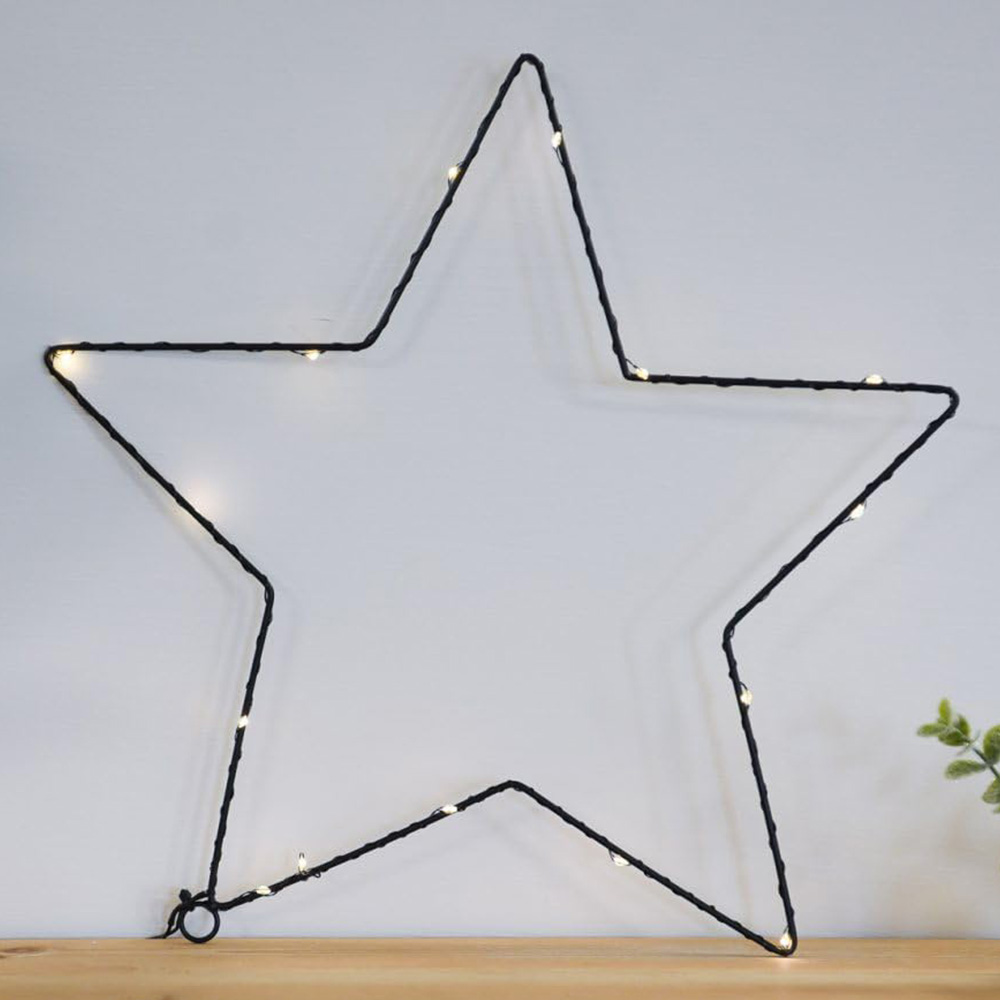 Thompson and Morgan Christmas Gift 15 Warm White LED Battery Operated Black Star Image 1
