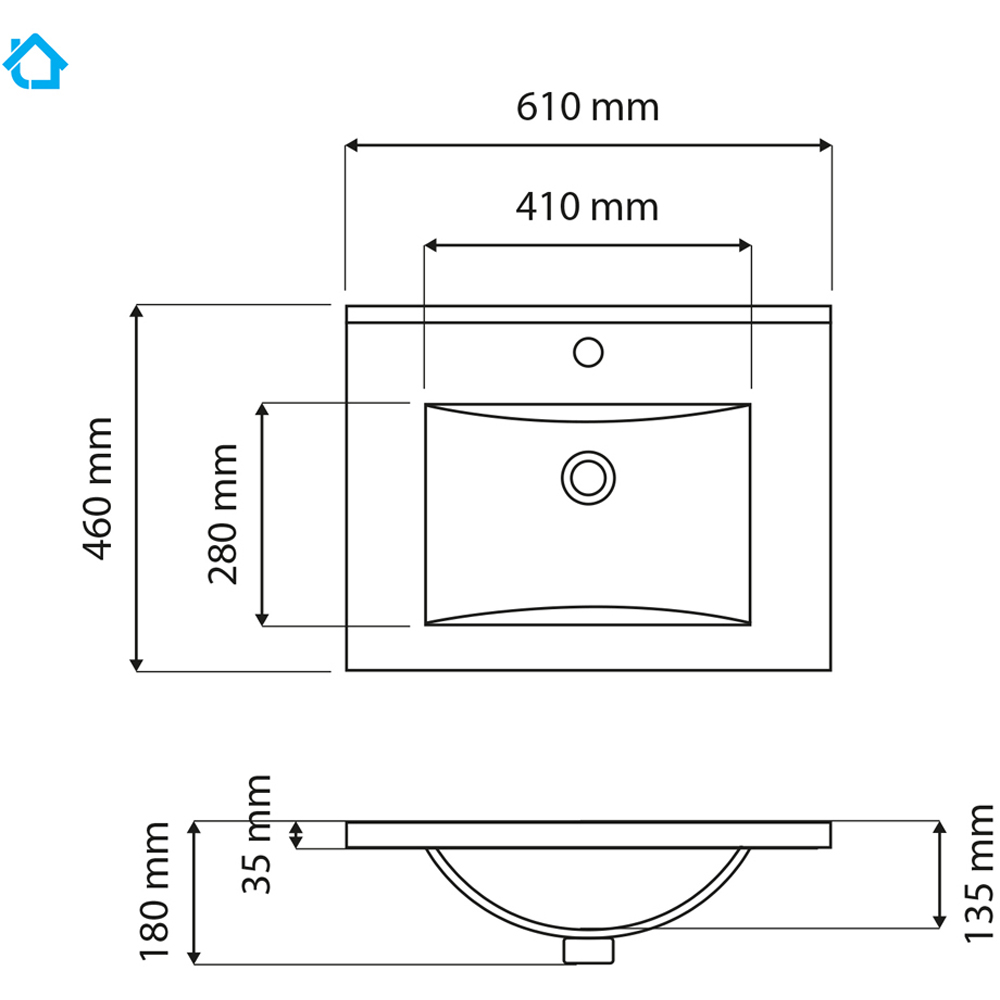 Limoge White Ceramic Mid Edge Inset Basin with Scooped Bowl 610mm Image 3