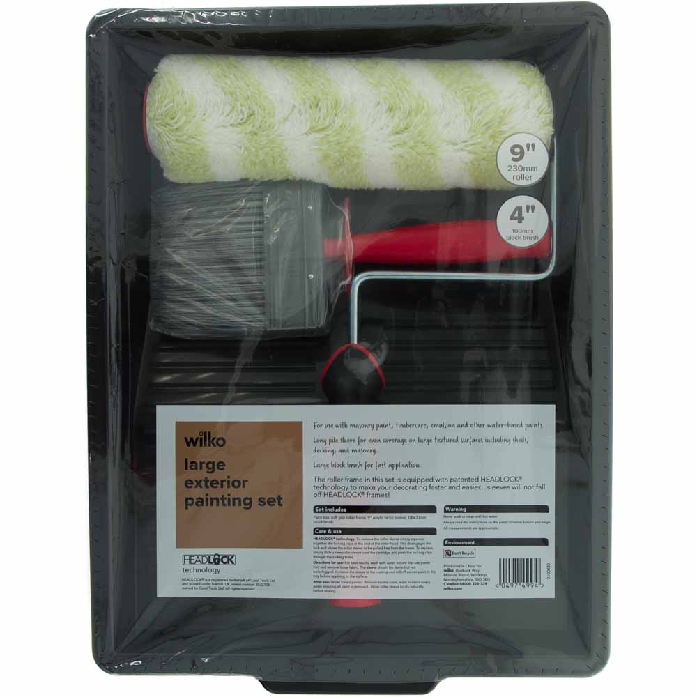 Wilko 4 Piece Large Exterior Paint Rollers and Brush Tray Kit Image 3