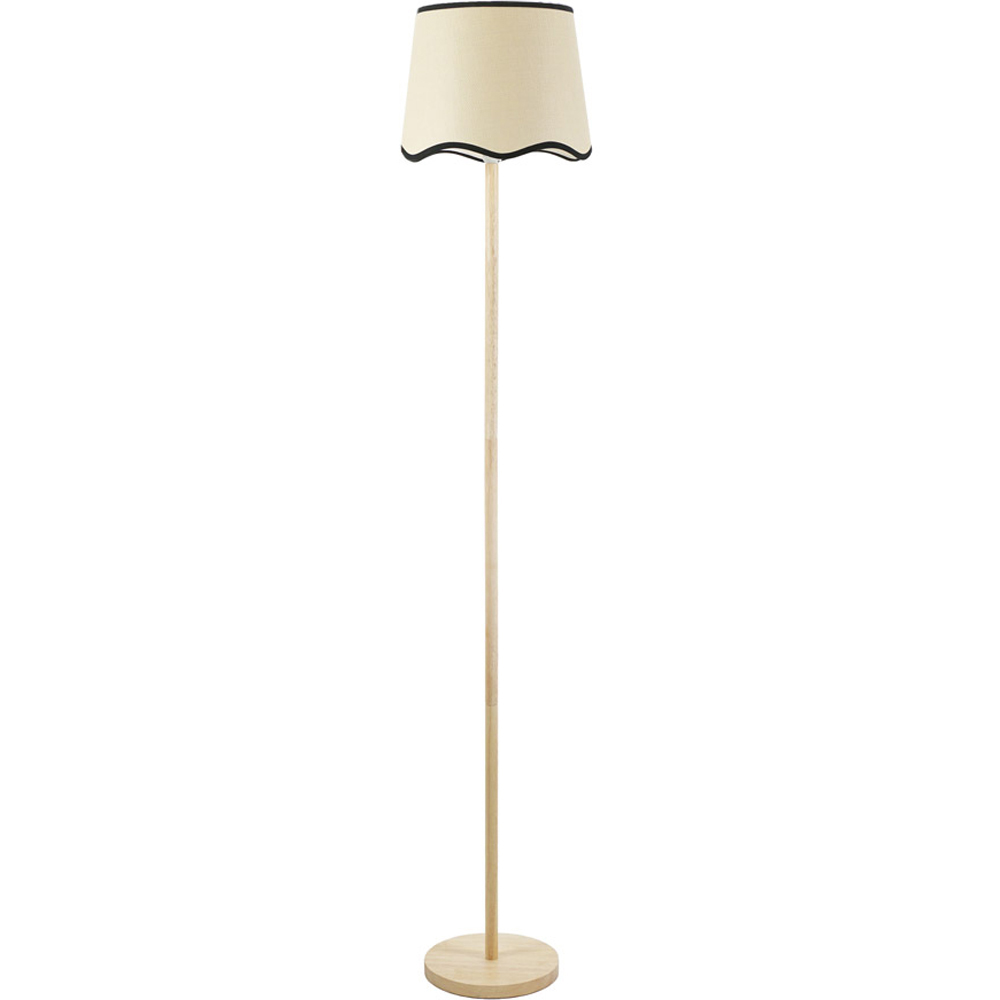 ValueLights Heather Scallop Black Trim Shade LED Light Wood Stem Floor Lamp Image 1
