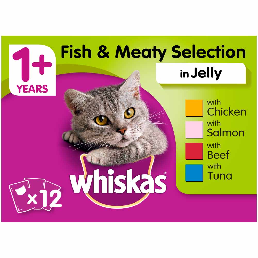 Whiskas Adult Wet Cat Food Pouches Fish & Meat in Jelly 12 x 100g Image 1