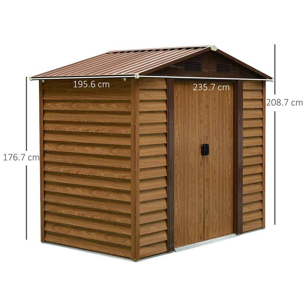Outsunny Brown Metal Garden Shed 2.43 x 1.82m Image 7