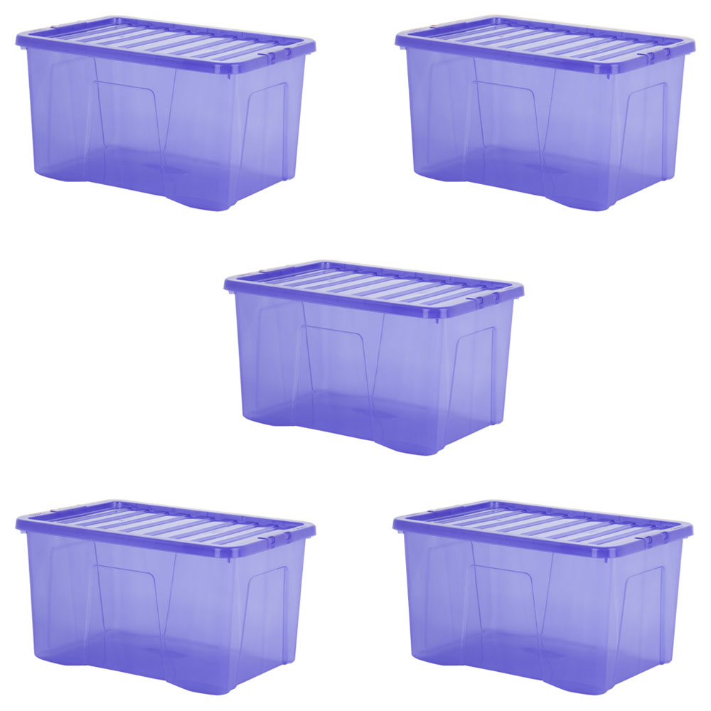 Wham 60L Blue Crystal Storage Box and Lid 5 Pack Image 1