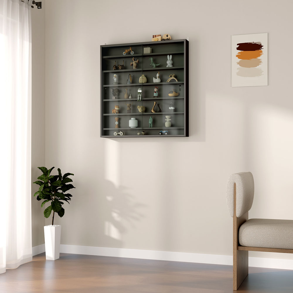 HOMCOM 7-Tier Glass Doors Black Wall Display Cabinet Image 5