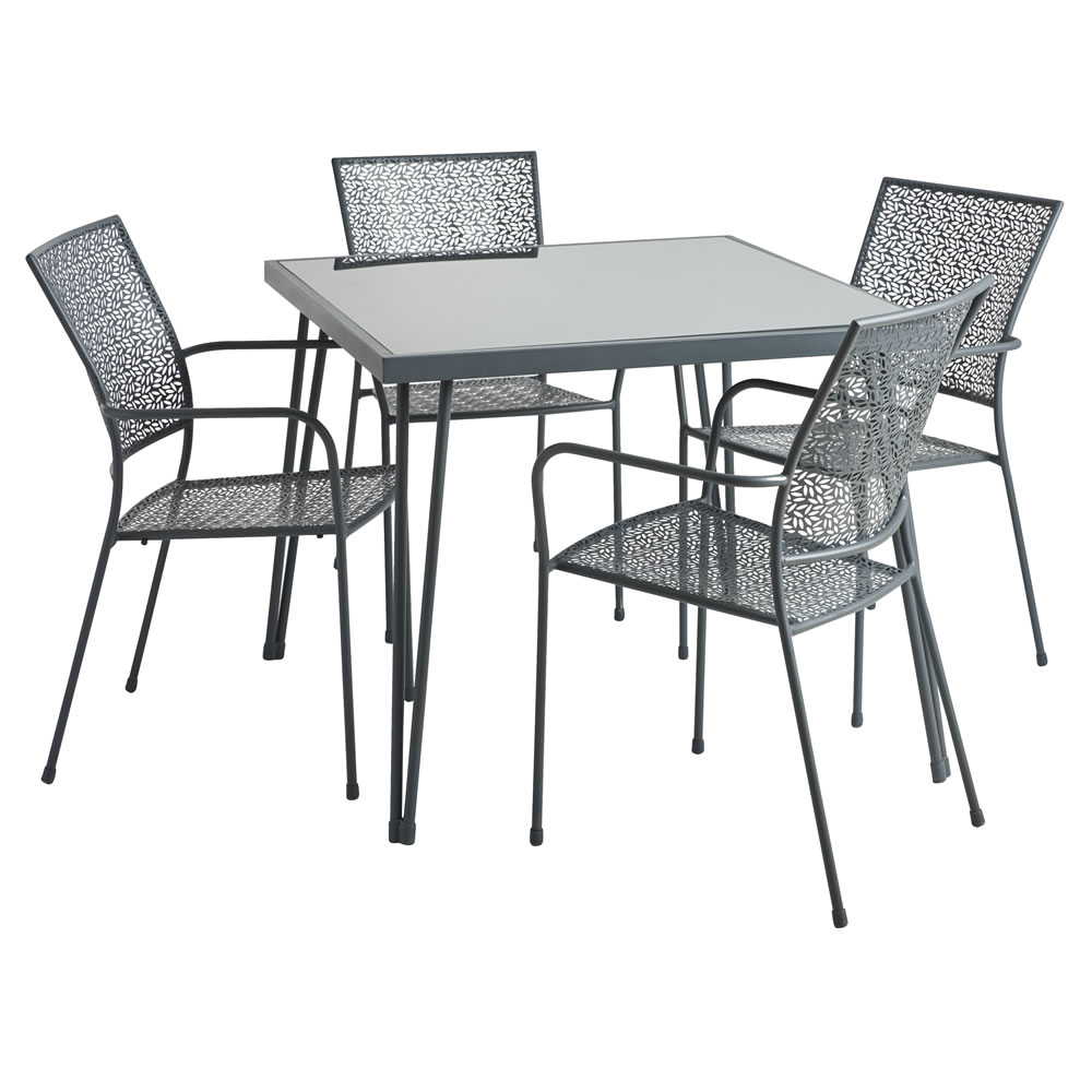 Wilko Garden Metal Grey Dining Set 4 Seater Image 1